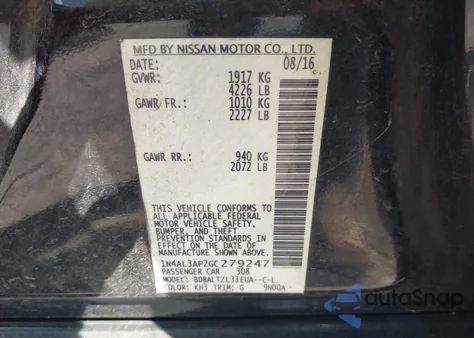 2016 Nissan Altima 2.5 Sl из США, поврежденный, VIN 1N4AL3AP2GC279247